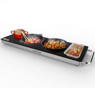NutriChef Portable Electric Food Hot Plate - Stainless Steel Warming Tray Dish Warmer w/ Black Glass Top - Keep Food Warm for Buffet Serving, Restaurant, Parties, Table or Countertop Use - N