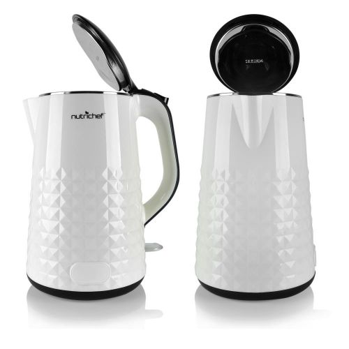  NutriChef 1.5 Liter Electric Water Kettle - Cordless Automatic Power Off Safety Feature Premium Brushed Stainless Steel For Coffee and Tea w/Convenient Easy-Pour Safety Locking Spo