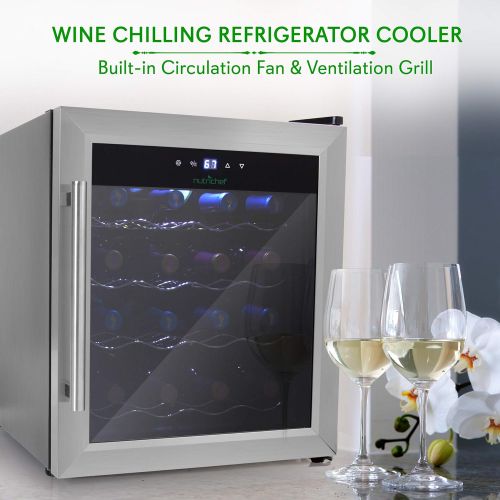  NutriChef 16 Bottle Thermoelectric Wine Cooler / Chiller | Counter Top Red And White Wine Cellar | FreeStanding Refrigerator, Quiet Operation Fridge | Stainless Steel
