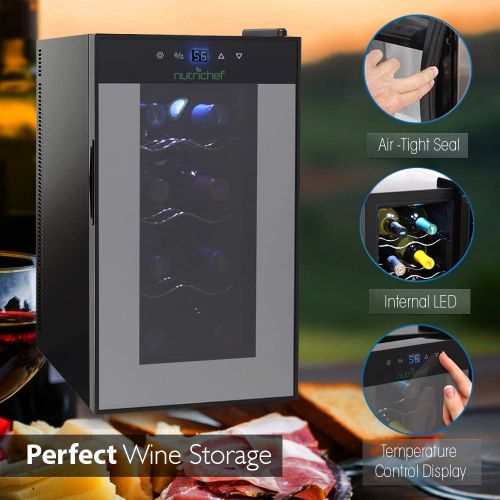  NutriChef Nutrichef 8 Bottle Thermoelectric Wine Cooler Refrigerator | Red, White, Champagne Chiller | Counter Top Wine Cellar | Quiet Operation Fridge | Touch Temperature Control