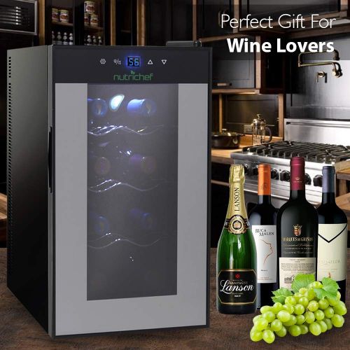  NutriChef Nutrichef 8 Bottle Thermoelectric Wine Cooler Refrigerator | Red, White, Champagne Chiller | Counter Top Wine Cellar | Quiet Operation Fridge | Touch Temperature Control