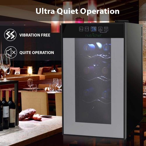  NutriChef Nutrichef 8 Bottle Thermoelectric Wine Cooler Refrigerator | Red, White, Champagne Chiller | Counter Top Wine Cellar | Quiet Operation Fridge | Touch Temperature Control