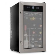 NutriChef 18-Bottle Wine Mini Fridge Cooler - Stainless Steel Dual Zone Digital Miniature Electric Beverage Bottle Chiller Refrigerator, Kitchen Cellar w/ Adjustable Temp, Door Lock, LED - N