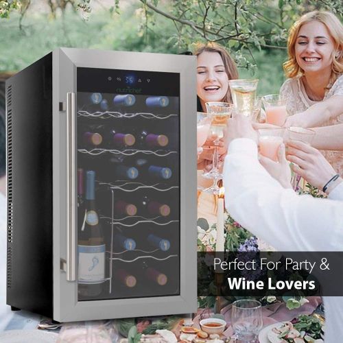  NutriChef PKTEWC18 18 Bottle Thermoelectric Wine Cooler / Chiller | Counter Top Red And White Wine Cellar | FreeStanding Refrigerator, Quiet Operation Fridge | Stainless Steel