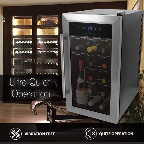  NutriChef PKTEWC18 18 Bottle Thermoelectric Wine Cooler / Chiller | Counter Top Red And White Wine Cellar | FreeStanding Refrigerator, Quiet Operation Fridge | Stainless Steel