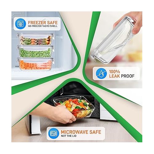  NutriChef 10-Piece Glass Food Containers - Stackable Superior Glass Meal-prep Storage Containers, Newly Innovated Leakproof Locking Lids w/Air Hole, Freezer-to-Oven-Safe (Gray)