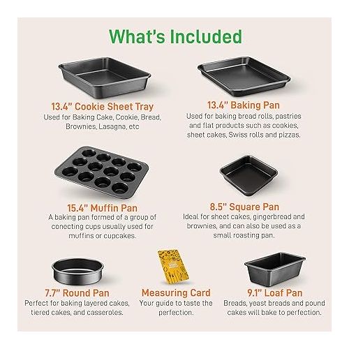  NutriChef 6-Piece Nonstick Baking Pans Set - Black Carbon Steel with Premium Non-Stick Coating - Includes Cookie Baking Sheets, 12-Cup Muffin Pan, Roasting Pan, Loaf & Cake Pans - Dishwasher Safe