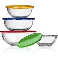 NutriChef 4-Piece Glass Mixing Bowls with Lids Set - Premium Large Nesting Salad Bowls, Space Saving Stackable Design - Dishwasher, Freezer, & Microwave Safe, (1-Qt, 1.6-Qt, 2.5-Qt, & 3.7-Qt)