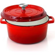 NutriChef Enameled Cast Iron Dutch Oven-5-Quart Kitchen Round Dutch Oven Stovetop Casserole Cookware, Porcelain Enamel Coated Cast-Iron Baking Pots w/ Self Basting Lid-NCCIEC45(Red),Medium