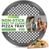 NutriChef 12.8 Inch Nonstick Pizza Pan for Oven - Carbon Steel Pizza Baking Tray with Airflow Holes - Premium Bakeware for Fresh & Frozen Pizza, Dishwasher Safe - Gray