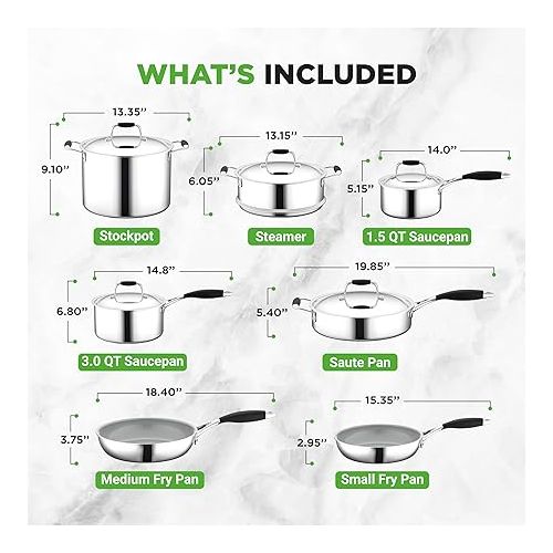  NutriChef Kitchenware Pots & Pans Set - 12-Piece Set Clad Kitchen Cookware w/ Silicone Grip Handles, Fry Pan Interior Coated w/ Prestige Ceramic Non-Stick Coating, Stylish Kitchen Cookware