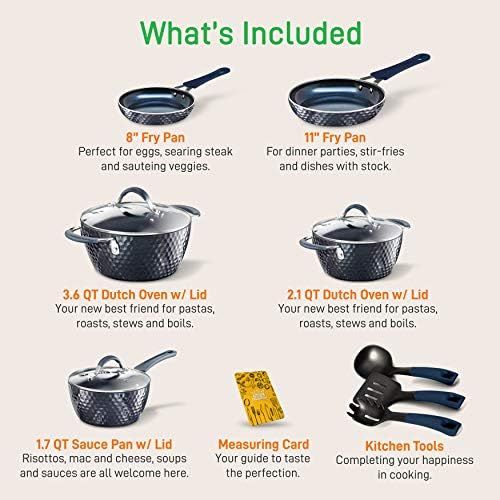  Nutrichef NCCW11DS Nonstick Cookware Excilon Home Kitchen Ware Pots & Pan Set with Saucepan Frying Pans, Cooking Pots, Lids, Utensil PTFE/PFOA/PFOS free, 11 Pcs, Blue Diamond