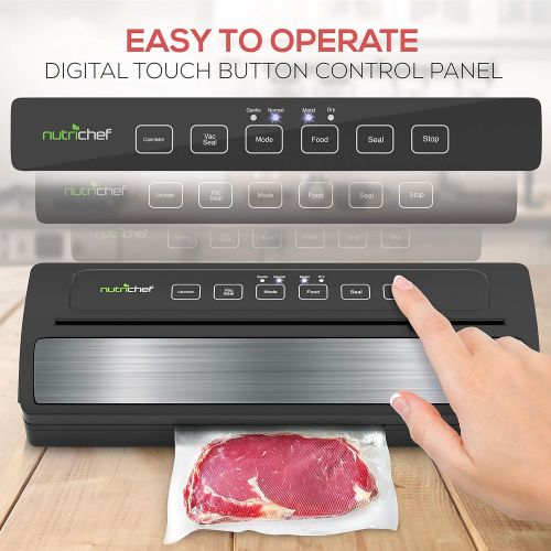  NutriChef Upgraded Vacuum Sealer | Automatic Vacuum Air Sealing System For Food Preservation w/ Starter Kit | Compact Design | Lab Tested | Dry & Moist Food Mode, Built-in Bag Cutt