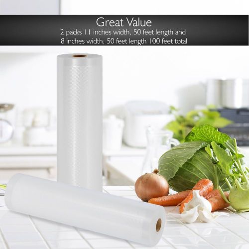  NutriChef PRTPKVS16RL 2 Rolls 11x50 and 8x50 4 mil Commercial Grade Vacuum Sealer Food Storage Rolls | Create Your Own Size Bag! For NutriChef, and Other Brands. (total 100 feet)