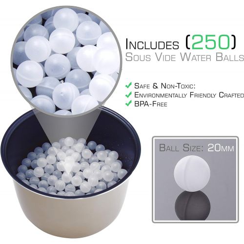  NutriChef Sous Vide Premium Balls-250 White Balls, Includes Drying Bag for Immersion Circulators & Cookers, Reduces Heat Loss-AZPKSOUSBL250, 3.9 x 7.1 x 8.3 inches