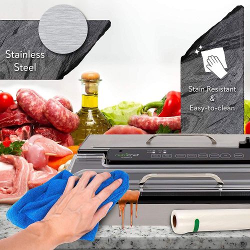  NutriChef PKVS50STS Commercial Grade Vacuum Sealer Machine-400W Automatic Double Piston Pump Air Machine Meat Packing Storage Preservation Sous Vide w/Dry Wet Seal, Vac Roll Bags