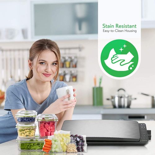  Automatic Food Vacuum Sealer System - 110W Sealed Meat Packing Sealing Preservation Sous Vide Machine w/ 2 Seal Modes, Saver Vac Roll Bags, Vacuum Air Hose - NutriChef PKVS35STS (S