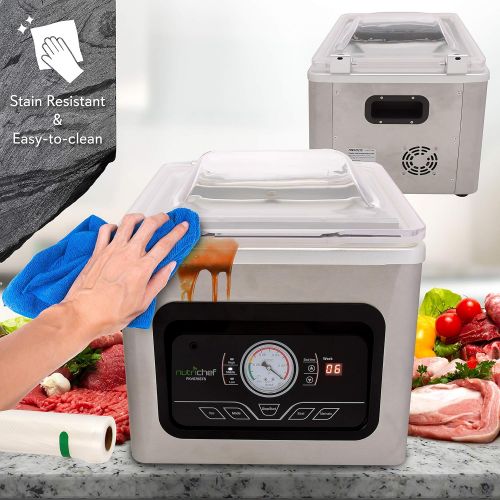  NutriChef PKVS70STS Vacuum Sealer Machine-350W Commercial 8L Chamber Type Automatic System Air Machine Meat Packing Sealing Storage Preservation Sous Vide, Vac Roll Bags, Large, St
