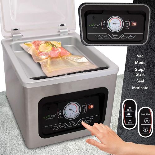  NutriChef PKVS70STS Vacuum Sealer Machine-350W Commercial 8L Chamber Type Automatic System Air Machine Meat Packing Sealing Storage Preservation Sous Vide, Vac Roll Bags, Large, St