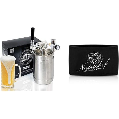  Pressurized Beer Mini Keg System - 64oz Stainless Steel Growler Tap, Portable Mini Keg Dispenser Keg w/NutriChef Keg Cooler Neoprene Insulation Keg Jacket Keeps Your Beer or Bevera