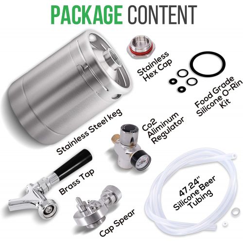  NutriChef Double Walled System-64oz Stainless Steel Growler Tap Portable Mini Keg Dispenser Kegerator Kit w/ Co2 Pressure Regulator for Craft Beer Draft/Homebrew PKBRTP99