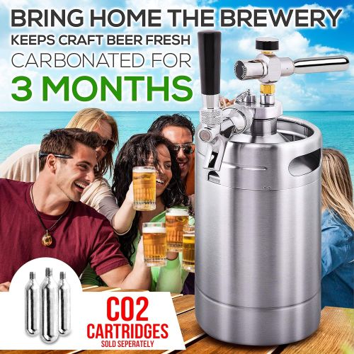  NutriChef Double Walled System-64oz Stainless Steel Growler Tap Portable Mini Keg Dispenser Kegerator Kit w/ Co2 Pressure Regulator for Craft Beer Draft/Homebrew PKBRTP99