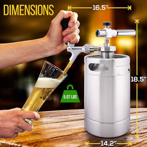  NutriChef Double Walled System-64oz Stainless Steel Growler Tap Portable Mini Keg Dispenser Kegerator Kit w/ Co2 Pressure Regulator for Craft Beer Draft/Homebrew PKBRTP99