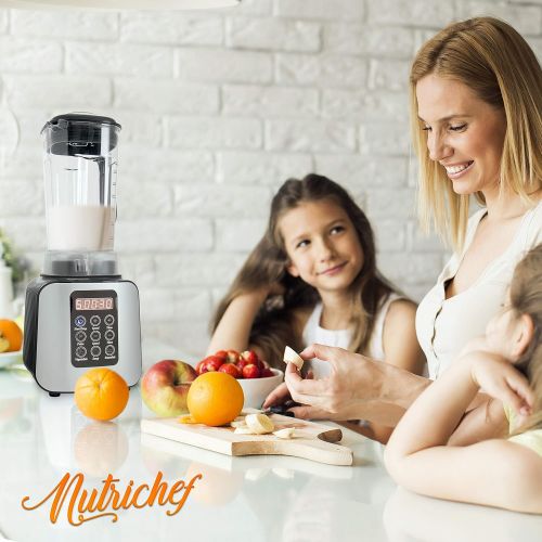  NutriChef Digital Electric Kitchen Countertop Blender - Professional 1.7 Liter Capacity Home Food Processor Compact Blender for Shakes and Smoothies w/ Pulse Blend, Timer, Adjustable Speed -