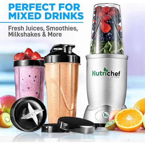  NutriChef Personal Electric Single Serve Blender - 1200W Professional Kitchen Countertop Mini Blender for Shakes and Smoothies w/ Pulse Blend, Convenient Lid Cover, Portable 10 & 24 Oz Cups