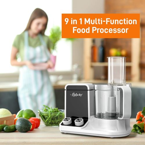  NutriChef NCFP8 Ultra Quiet 600 Watt Powered Electric Processor & Vegetable Chopper Multipurpose 12 Cup Food Processor, Speed Function for Easy Prep-6 Attachment Blades, Day White