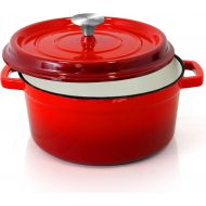 NutriChef Enameled Cast Iron Dutch Oven - 5-Quart Kitchen Round Dutch Oven Stovetop Casserole Cookware Braising Pot, Porcelain Enamel Coated Cast-Iron Baking Pots w/ Self Basting L