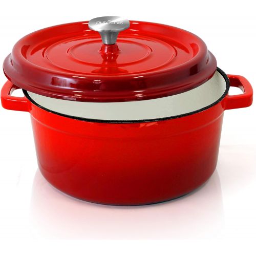  NutriChef Enameled Cast Iron Dutch Oven - 5-Quart Kitchen Round Dutch Oven Stovetop Casserole Cookware Braising Pot, Porcelain Enamel Coated Cast-Iron Baking Pots w/ Self Basting L