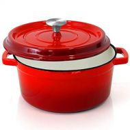 NutriChef Enameled Cast Iron Dutch Oven - 5-Quart Kitchen Round Dutch Oven Stovetop Casserole Cookware Braising Pot, Porcelain Enamel Coated Cast-Iron Baking Pots w/ Self Basting L