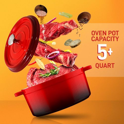  NutriChef Enameled Cast Iron Dutch Oven - 5-Quart Kitchen Round Dutch Oven Stovetop Casserole Cookware Braising Pot, Porcelain Enamel Coated Cast-Iron Baking Pots w/ Self Basting L
