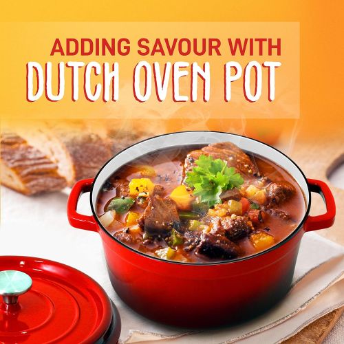  NutriChef Enameled Cast Iron Dutch Oven - 5-Quart Kitchen Round Dutch Oven Stovetop Casserole Cookware Braising Pot, Porcelain Enamel Coated Cast-Iron Baking Pots w/ Self Basting L