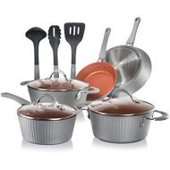NutriChef Nonstick Cookware Excilon |Home Kitchen Ware Pots & Pan Set with Saucepan, Frying Pans, Cooking Pots, Lids, Utensil PTFE/PFOA/PFOS free, 11 Pcs, Gray: Kitchen & Dining