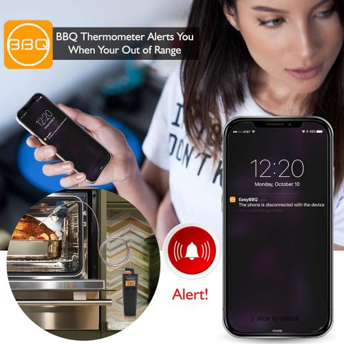  NutriChef PWIRBBQ90 Bluetooth Meat Thermometer - for Grilling Smart Wireless Kitchen Remote Instant Read BBQ Temperature Probe for Grill, Oven, Smoker, Cooking, Smoking Food w/ Dig