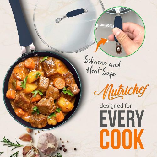  Nutrichef Nonstick Cookware Excilon Home Kitchen Ware Pots & Pan Set with Saucepan Frying Pans, Cooking Pots, Lids, Utensil PTFE/PFOA/PFOS free, 11 Pcs, Blue Diamond