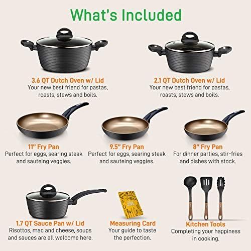  NutriChef 12-Piece Nonstick Kitchen Cookware Set - Professional Hard Anodized Home Kitchen Ware Pots and Pan Set, Includes Saucepan, Frying Pans, Cooking Pots, Dutch Oven Pot, Lids