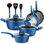 NutriChef - NCCW12BLU NutriChef Nonstick Kitchen Cookware Set - Professional Hard Anodized Home Kitchen Ware Pots and Pan Set, Blue