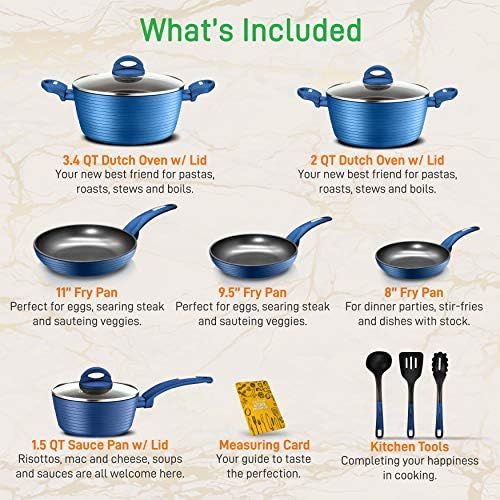  NutriChef - NCCW12BLU NutriChef Nonstick Kitchen Cookware Set - Professional Hard Anodized Home Kitchen Ware Pots and Pan Set, Blue