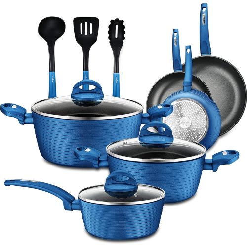  NutriChef - NCCW12BLU NutriChef Nonstick Kitchen Cookware Set - Professional Hard Anodized Home Kitchen Ware Pots and Pan Set, Blue