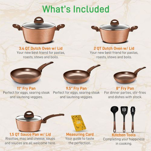  NutriChef 12-Piece Nonstick Kitchen Cookware Set - PTFE/PFOA/PFOS-Free Heat Resistant Lacquer Kitchen Ware Pots Pan Set Coffee/Brown - Saucepot, Pans, Cooking Pot, Oven Pot, Lid, Utensil - N