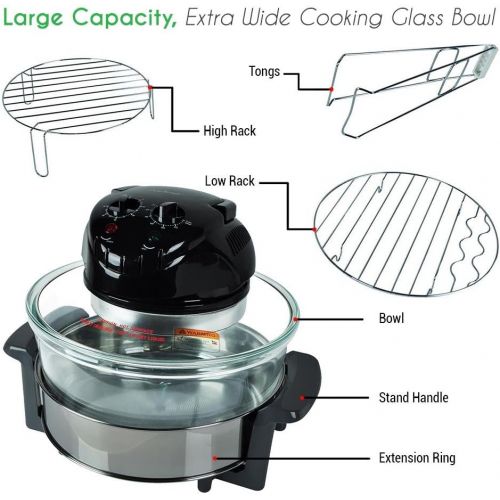  [아마존베스트]NutriChef Convection Countertop Toaster Oven - Healthy Kitchen Air Fryer Roaster Oven, Bake, Grill, Steam Broil, Roast & Air-Fry , Includes Glass Bowl, Broil Rack and Toasting Rack