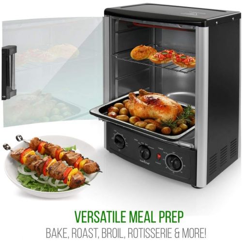  [아마존베스트]Nutrichef Upgraded Multi-Function Rotisserie Oven - Vertical Countertop Oven with Bake, Turkey Thanksgiving, Broil Roasting Kebab Rack with Adjustable Settings, 2 Shelves 1500 Watt