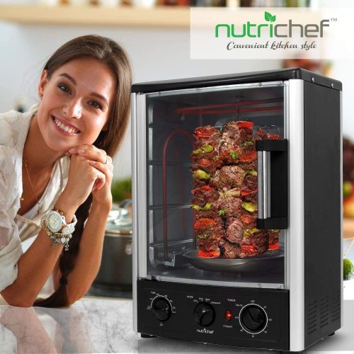  [아마존베스트]Nutrichef Upgraded Multi-Function Rotisserie Oven - Vertical Countertop Oven with Bake, Turkey Thanksgiving, Broil Roasting Kebab Rack with Adjustable Settings, 2 Shelves 1500 Watt