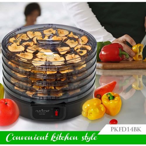  [아마존베스트]NutriChef Electric Countertop Food Dehydrator Machine - Professional Multi-Tier Food Preserver, Beef Jerky Maker, Fruit Vegetable Fish Poultry Dryer w/ 5 Stackable Trays, 180° F Max Temp - N