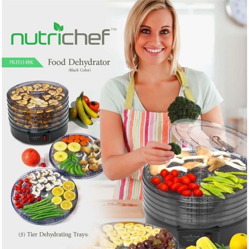  [아마존베스트]NutriChef Electric Countertop Food Dehydrator Machine - Professional Multi-Tier Food Preserver, Beef Jerky Maker, Fruit Vegetable Fish Poultry Dryer w/ 5 Stackable Trays, 180° F Max Temp - N