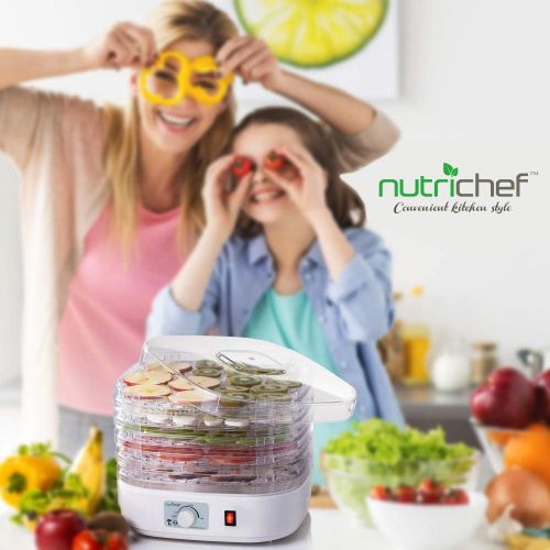  [아마존베스트]NutriChef Food Dehydrator Machine - Professional Electric Multi-Tier Food Preserver, Meat or Beef Jerky Maker, Fruit & Vegetable Dryer with 5 Stackable Trays, High-Heat Circulation