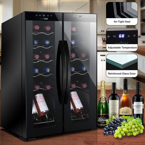  [아마존베스트]NutriChef 24 Bottle Wine Cooler Refrigerator - White Red Wine Fridge Chiller Countertop Wine Cooler, Freestanding Compact Mini Wine Fridge 24 Bottle w/Digital Control, Invisible Door Hinge -
